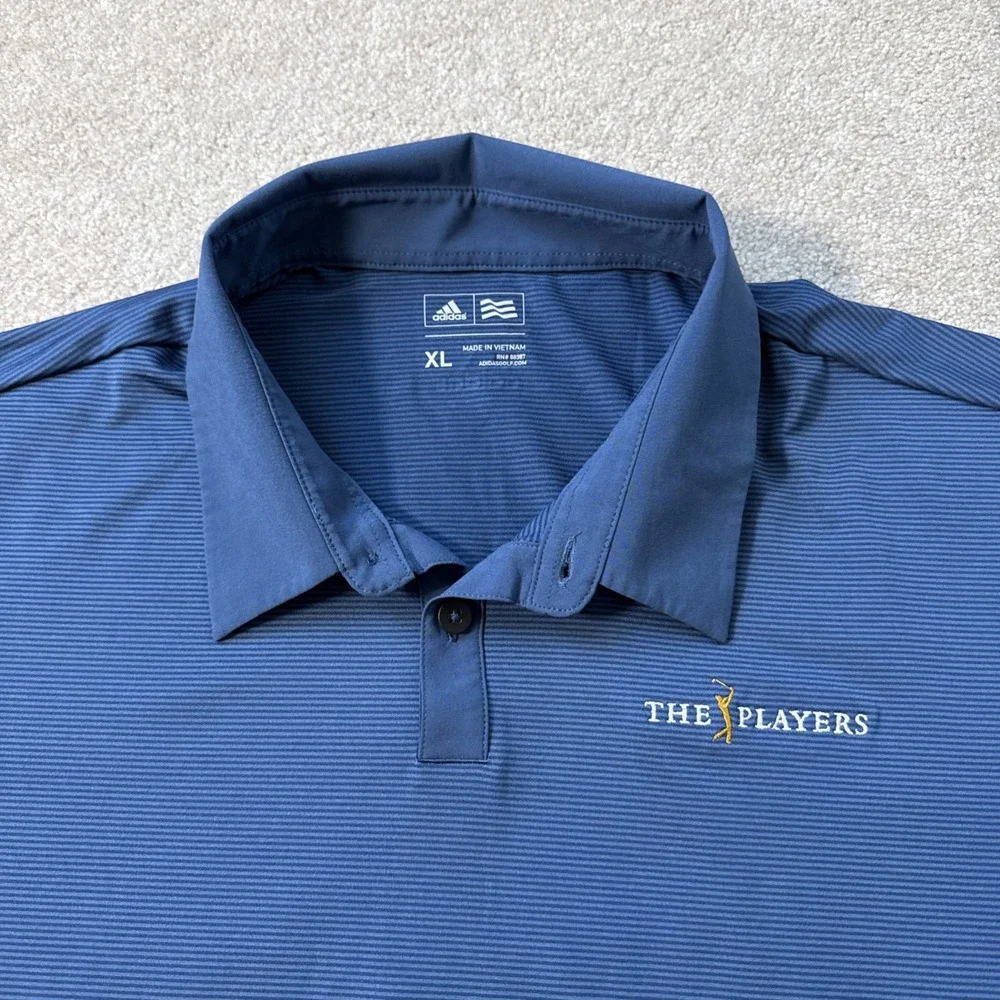 The Players TPC Sawgrass Golf Polo Shirt Sz XL Adidas Blue Striped‎